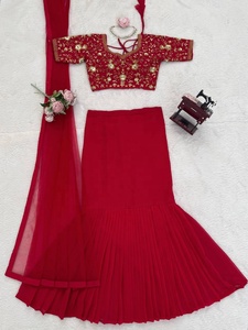 Women <b>Red</b> Embroidered <b>Lehenga</b> Choli Traditional Wedding Outfit From Indian Pakistani Style Bridal Wear - Product Image 4