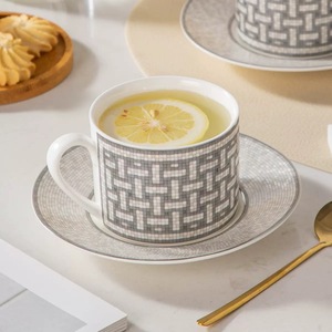 European style woven stripe pattern minimalist ceramic coffee <b>tea</b> <b>cup</b> and <b>saucer</b> set for home and afternoon <b>tea</b> - Product Image 4