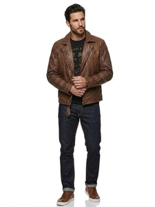 Chaqueta de Motociclista Asimétrica Marrón para Hombre - Product Image 2