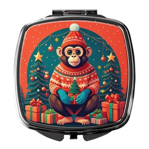 Espejo de maquillaje de mano plegable decorativo de mono de Navidad compacto para mujeres y niñas, espejo de maquillaje de viaje de bolsillo, Ideas de regalo - Product Image 1