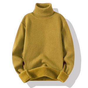 เสื้อสเวตเตอร์คอสูงสำหรับผู้ชาย สีพื้น ผ้าฟลีซบุขนด้านใน เสื้อกันหนาวแขนยาวปกติ ผ้าอะคริลิกป้องกันขนร่วง - Product Image 6