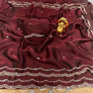 Elegant Reglance for Satin Silk Saree with Beautiful Rose <b>Gold</b> Beads Work Designer Border Heavy Designer Work <b>Blouse</b> Quick Dry - Product Image 3