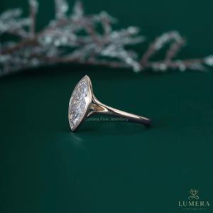 Anillo de Compromiso de Lujo con Diamante Cultivado en Laboratorio, Corte Marquesa, Engaste en Bisel, Oro 14K/18K, Solitario, Certificado IGI, Joyería Fina para Mujer - Product Image 4