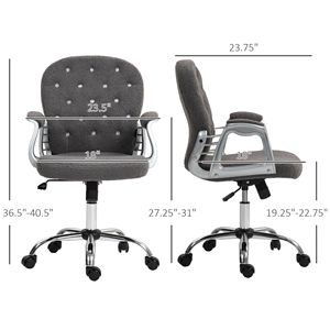 Sedia da Ufficio Grigio Scuro con Bottoni Trapuntati, Poltrona Direzionale per Casa e Ufficio, Braccioli Imbottiti, Altezza Regolabile, Ruote Girevoli, Nylon PP BIFMA - Product Image 3