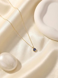 Pendentif Saphir Bleu en Argent Sterling 925 Plaqué Or 14K, Pierre de Naissance de Septembre, Cadeau pour Demoiselle d'Honneur - Product Image 1