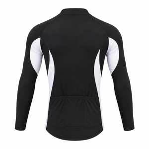 Maillot de cyclisme à manches longues noir à séchage rapide avec empiècements latéraux blancs, fermeture éclair intégrale sur le devant, coupe sport, haut de gamme pour homme, 100 % polyester - Product Image 6