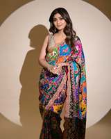 Sari indien en georgette, design exclusif Bollywood, avec chemisier élégant, style chic, dernière collection, pour femmes, idéal pour les fêtes.