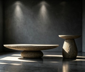 Table basse artisanale en pierre naturelle au design minimaliste contemporain pour salons modernes - Product Image 1