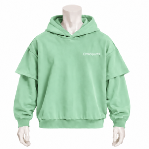Mint Green Double Layer Hoodie Oversized Short Sleeve Overlay Long Sleeve Pullover <b>Vintage</b> Streetwear Casual Hooded <b>Sweatshirt</b> - Product Image 1