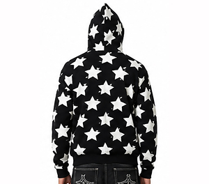 Sweat-shirt à capuche noir pour homme avec imprimé étoile blanche, coupe classique, pull en tricot décontracté, vêtement d'automne - Product Image 2