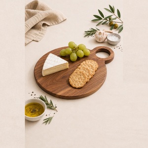 Planche à découper ronde en bois d'acacia de qualité supérieure avec poignée intégrée, réversible, à grain naturel, pour couper et servir - Product Image 5