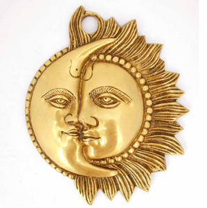 Décoration murale en laiton et acrylique, motif soleil et lune demi-visage, style bohème de luxe, artisanat pour salon, design pour la maison, pour Diwali - Product Image 2