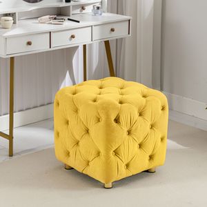 Elegante Tavolino Giallo Moderno in Velluto, Pouf Imbottito, Morbido Poggiapiedi, Comoda Sedia per Trucco e Toeletta - Product Image 1