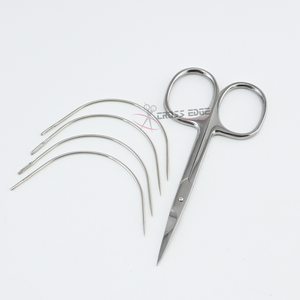 Kit de Costura para Hacer Pelucas, Agujas Curvas con Tijeras Pequeñas para Cortar Hilo, para Instalación de Extensiones de Cabello, Acero Inoxidable - Product Image 1