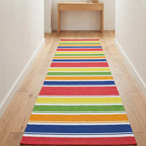 Colorful Striped Cotton Area Rug Rectangle Modern Flat Weave <b>Washable</b> Hallway Rug Red Yellow Green Blue Orange White <b>Runner</b> Rug - Product Image 1