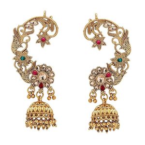 Luxury Gold Plated Certified Kundan <b>Ear</b> <b>Cuff</b> Jhumka <b>Earrings</b> Women Indian Bridal Wedding Jewelry Peacock Pearl Drop Style Ethnic - Product Image 4