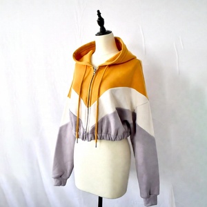 Sweat-shirt à capuche court pour femme, color-block, avec fermeture éclair, design asymétrique, décontracté, automne, manches longues - Product Image 1