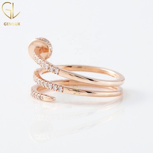 Round Cut Moissanite Diamond Ring, 18K Rose Gold Spiral Nail Ring, Open Cuff Spiral <b>Wrap</b> Ring Anniversary <b>Gift</b> for Women - Product Image 3