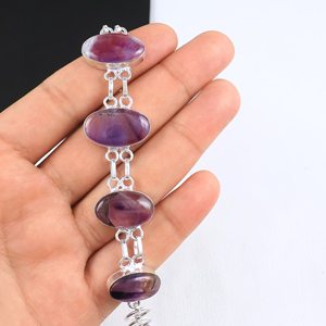 Bracelet à maillons en améthyste naturelle de qualité supérieure, ovale, en argent sterling 925 plaqué, bijoux faits à la main, tendance pour femmes, charme à la mode - Product Image 2