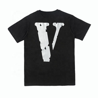 T-shirt à manches courtes pour homme avec imprimé V lumineux au dos, col roulé tricoté décontracté, coupe classique, 100 % coton, gris et noir