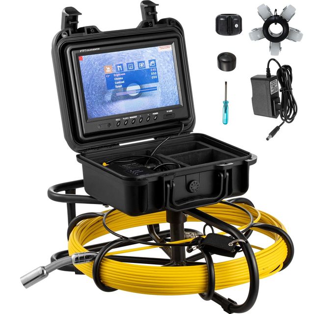 150 ft Pipeline Inspection Camera 9-inch Screen Waterproof IP68 Borescope Industrial Endoscope 12 Adjustable LEDs Sewer Camera