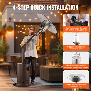 เครื่องทำความร้อนสำหรับลานกลางแจ้ง 50000BTU แบบสูง ทำจากเหล็กตีขึ้นรูป ใช้แก๊สโพรเพน (LPG) พร้อมโต๊ะ ดีไซน์เตาโลหะ ล้อเลื่อนแบบติดตั้งถาวร - Product Image 4