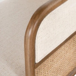 Chaise longue moderne en teck rembourrée, lit de repos avec dossier solide et housse en tissu, pieds effilés, design mi-siècle, pour chambre, hôtel, salon - Product Image 6