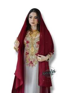 Abaya Awais House pour femmes adultes, marron, faite à la main, brodée, en coton respirant, coupe ample, col haut, manches longues, longueur au sol - Product Image 2