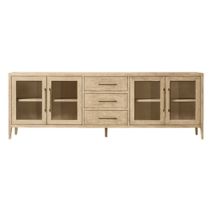 Contemporary <b>Sideboard</b> Cabinet Solid Teak Glass Display Doors Three Drawers Cable Hole <b>Storage</b> Hotel Living Room Interior - Product Image 1