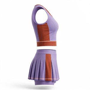 Amkoor Women's Sleeveless Crop Top <b>Pleated</b> <b>Skirt</b> Set Digital Print Purple <b>Orange</b> Breathable Polyester Adult - Product Image 4