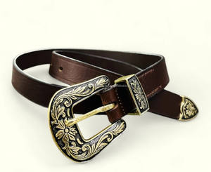 Cinturón Casual Vaquero Hecho a Mano para Hombre, Estilo Occidental Vintage, Cuero Genuino Repujado con Hebilla Removible con Patrón Sólido - Product Image 1