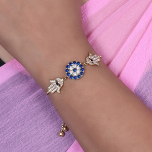 Wholesale Fashion Exquisite Gold Plating Hamsa Hand & Evil Eye Blue Fashionable Fine <b>Bracelet</b> for Unisex Men Women Protection - Product Image 2