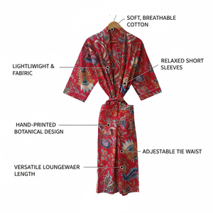 ชุดคลุมกิโมโนผ้าฝ้ายอีโค่สำหรับผู้หญิง ชุดนอนคอวี แขนยาว ความยาวเต็มตัว มีกระเป๋าหน้า 2 ช่อง ลายดอกไม้พิมพ์ลายดอก  ชุดคาฟตัน - Product Image 6