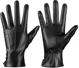 Gants en cuir longs jusqu'aux poignets, non doublés, style uni, noirs, chauds pour l'hiver, usage quotidien - Product Image 1