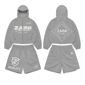 Ensemble court coupe-vent en taffetas de polyester 110 GSM de qualité supérieure, gris uni, léger, à capuche, avec logo personnalisé, séchage rapide, pour homme, hiver - Product Image 1