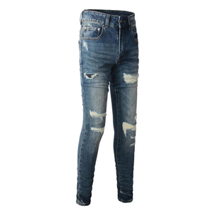 Jeans Ajustados para Hombre, Estilo Vintage, Azules, Rotos, Desgastados, Pantalones de Mezclilla Apilados, Venta al Por Mayor - Product Image 2