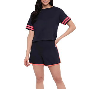 Women's 2-Piece <b>Shorts</b> Set Knitted Sporty O-Neck <b>Short</b> Sleeve Solid Color Loose Fit Above Knee Breathable <b>Polyester</b> Summer Wear - Product Image 6