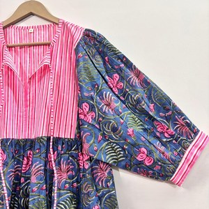 Vestido Casual Midi para Mujer, Tejido 100% Algodón, Estampado Floral Liso, Manga Corta, Cintura Imperio, Estilo Babydoll, Oversize, Cuello en V, Holgado - Product Image 4