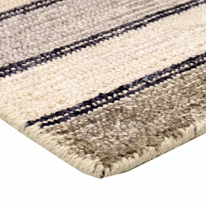 Tapis à rayures horizontales gris ivoire anthracite en laine écologique antidérapant, tapis linéaire minimaliste pour salon et intérieurs d'hôtel - Product Image 5