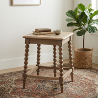 Table d'appoint carrée en bois massif style campagne française, finition rustique délavée, table d'appoint vintage pour canapé