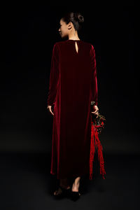 Robes décontractées en velours mi-longues, tissées unies, teintes, à taille ample, respirantes, élégantes, à col rond, manches classiques, de luxe, fabriquées au Vietnam - Product Image 3