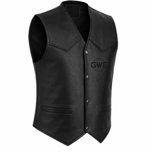 2026 New Model High-End Men's V-neck Single Breasted <b>Black</b> Denim Cowhide Leather Eco-Friendly <b>Vest</b> Autumn Season Fur Outerwear - Product Image 5