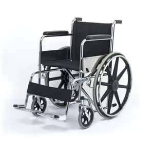 Fauteuil roulant manuel avec cadre en acier chromé, accoudoirs fixes, roues en fibre solide de 24 pouces - Confortable et durable - Product Image 3