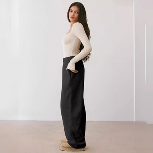 Body de Manga Larga con Cuello Cuadrado para Mujer, Ajustado, de Color Sólido, Tejido de Punto, Transpirable, Estilo Minimalista, para Todas las Temporadas - Product Image 3
