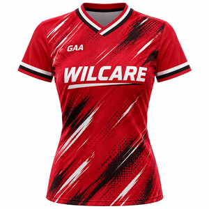 Maillot de football sublimé noir et rose pour femme, manches courtes, col en V, haut de sport - Product Image 5