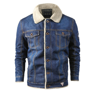 Veste en jean pour homme, col rabattu, simple boutonnage, doublure en fausse fourrure, couleur unie délavée, style décontracté automne - Product Image 6
