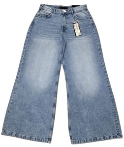Jean en denim taille haute à jambe large pour femme, coupe ample, longueur intégrale, en coton lavé respirant, pour usage décontracté - Product Image 2