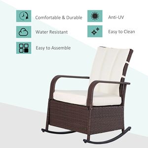 Sedia a dondolo reclinabile da esterno in vimini e rattan color crema, regolabile, con cuscino morbido e poggiapiedi - Product Image 4