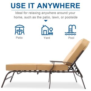 Silla de Patio Ajustable de Acero para Exteriores con 5 Posiciones, Cojines Beige Resistentes a los Rayos UV para Tomar el Sol - Product Image 3