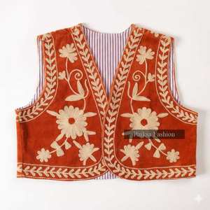 Chaleco de Terciopelo Estilo Boho Vintage para Mujer, Resistente al Viento, Transpirable, Ecológico, de Algodón, con Bordado Floral, Sin Mangas, Abierto por Delante, Formal - Product Image 4